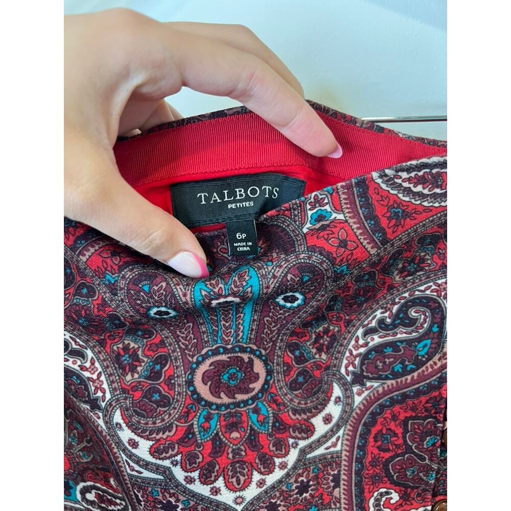 Talbots Paisley Skirt Petite 6 Boho Button Front Mini Skirt Fall Outfit Chic - Picture 4 of 5